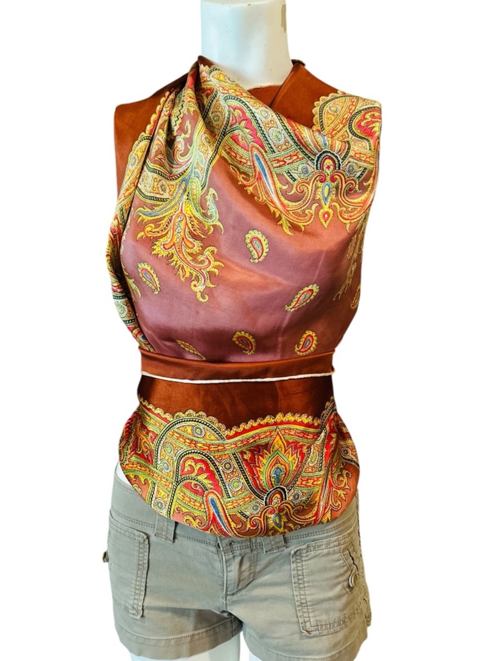 100% Silk Skinny Scarf Twilly‎ Colorful Baroque Como Italy Vintage  big see pics